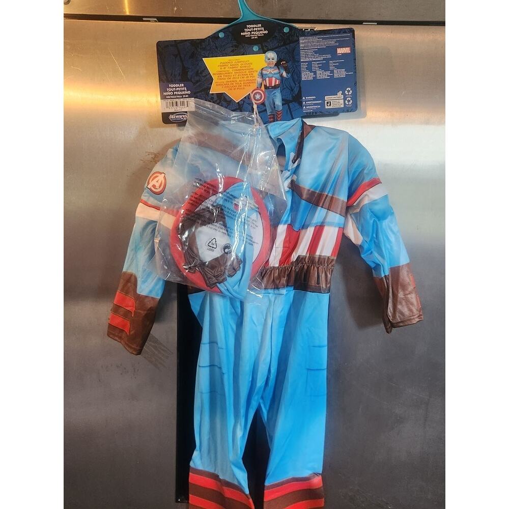 Marvel Captain America Toddler Muscle Costume Jumpsuit Mask Shield Halloween - Picture 5 of 5